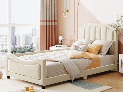 Upholstered Daybed With Classic Stripe Shaped Headboard