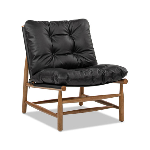 Oxford Leather Mid-Century Modern Accent Chair - Noir Black