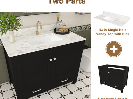 Bathroom Vanity Set, Cabinet With Doors & Drawers, Single Faucet Hole - Black