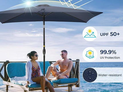 Rectangular Patio Umbrella With Crank Tilt, Polyester UV-Resistant Canopy
