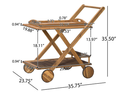 Riviera Bar Cart Stained Mobile With Wheels For Entertaining - Natural Stained
