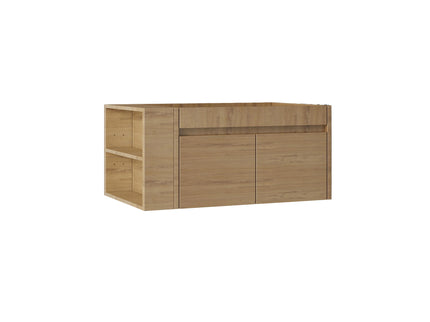 Floating Bathroom Vanity Cabinet, Soft Close Double Drawers, Open Side Storage, Wall Mounted, Cabinet Only
