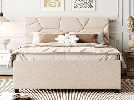 Upholstered Platform Bed With Brick Pattern Headboard And Twin Long Size Trundle