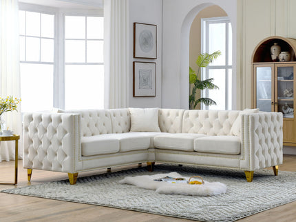 L-Shaped Corner Sofa, 5 Seater Sectional With Tufted Design