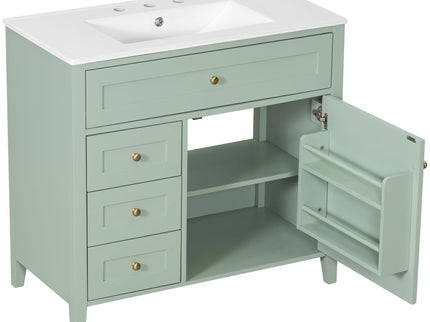 Bathroom Vanity With Sink, 3 Drawers & Cabinet With Adjustable Shelves