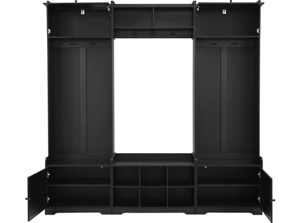 Wide Hall Tree With Shoe Storage, 4 In 1 Entryway Bench With 8 Cubbies, 7 Coat Hooks & Adjustable Shelf For Hallway - Black