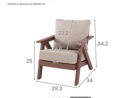 Outdoor Patio Club Chair With Sunbrella Cushions - Brown