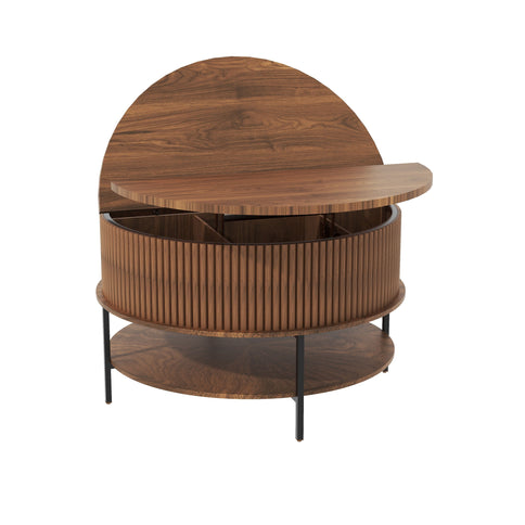 Lift Top Coffee Table, Round Storage Cocktail Table With Reinforced Legs, Safe Rounded Design - Brown