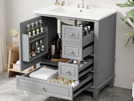 Freestanding Bathroom Vanity With Sink, Soft Close Door, 3 Drawers