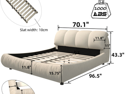 Luxury Upholstered Platform Bed With Oversized Padded Backrest And Solid Wood Frame
