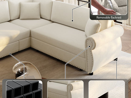 L-Shaped Sofa Couch With Pull-Out Bed