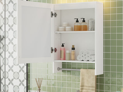 3 In 1 Wall Mounted Bathroom Mirror Cabinet With Adjustable Shelf, Soft Close Door, Mirror & Towel Bar - White