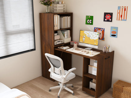 Stretchable Office Desk With Storage Shelves And Mobile Wheels